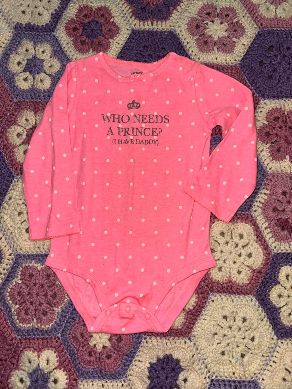 🎉Carter's Pink Polka Dot Long-Sleeve One-Piece Bodysuit. E417